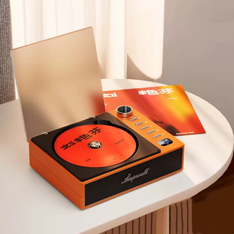 BYH-201 DVD Player Wireless CD Machine Portable Retro Disc Album CD Player Built-In Speakers with with Earphone Remote Control