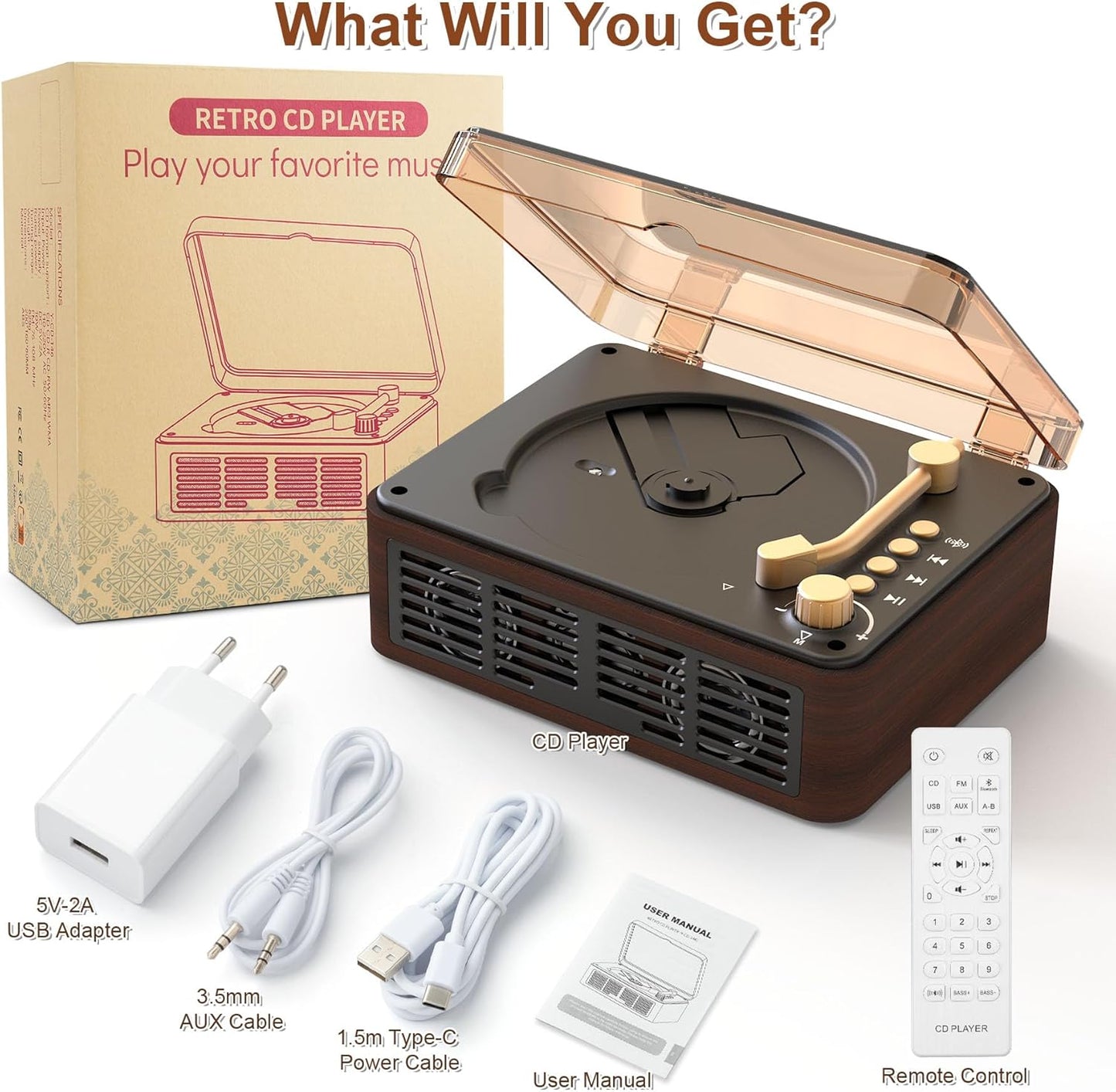 Portable CD Player Bluetooth with Speakers - Desktop CD Players for Home, Built