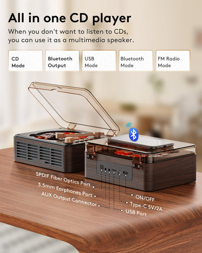 CD Player with Speakers Bluetooth Nostalgic Retro Portable CD Players for Home W