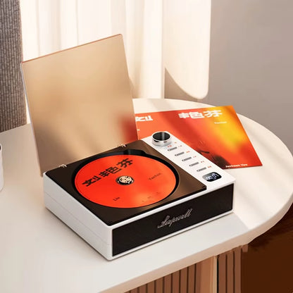 BYH-201 DVD Player Wireless CD Machine Portable Retro Disc Album CD Player Built-In Speakers with with Earphone Remote Control