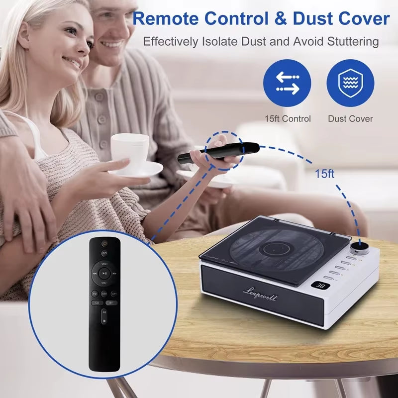 BYH-201 DVD Player Wireless CD Machine Portable Retro Disc Album CD Player Built-In Speakers with with Earphone Remote Control