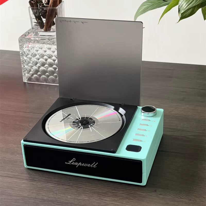 BYH-201 DVD Player Wireless CD Machine Portable Retro Disc Album CD Player Built-In Speakers with with Earphone Remote Control