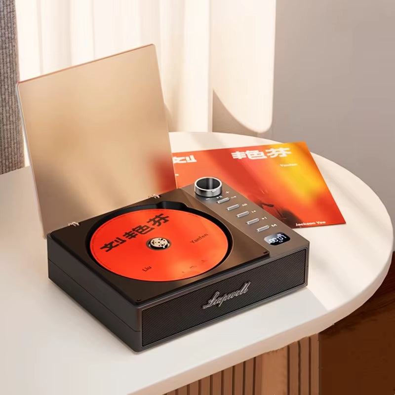 BYH-201 DVD Player Wireless CD Machine Portable Retro Disc Album CD Player Built-In Speakers with with Earphone Remote Control