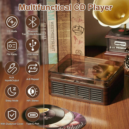 Portable CD Player Bluetooth with Speakers - Desktop CD Players for Home, Built