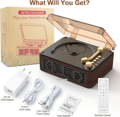 Portable CD Player Bluetooth with Speakers - Desktop CD Players for Home, Built